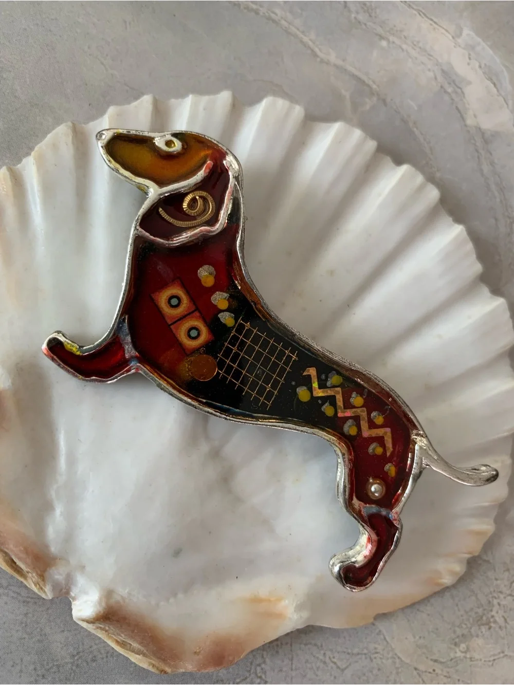 Dachshund Dog Vintage Brooch by Yossi Steinberg